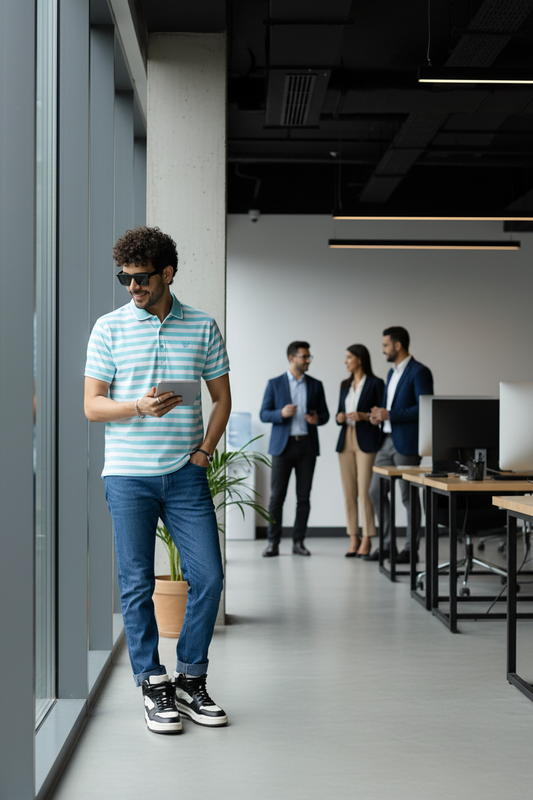 Go Devil Blue & White Striped Polo T-Shirt for Men