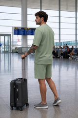 Go Devil Sage Green Textured T-Shirt With Short Co-Ord Set For Men