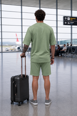 Go Devil Sage Green Textured T-Shirt With Short Co-Ord Set For Men