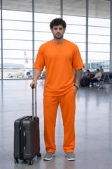 Go Devil Orange Modern Relaxed Fit Co-Ord Set For Men