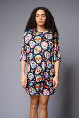 Colourful Skull Printed Black Co-ord Set for Women - Go Devil