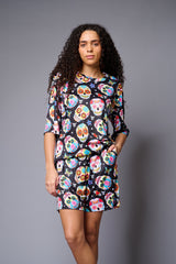 Colourful Skull Printed Black Co-ord Set for Women - Go Devil