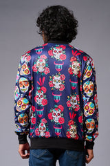 Colourful Skull Printed Blue Bomber Jacket for Men - Go Devil