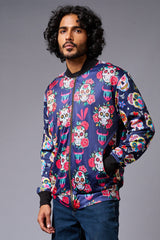Colourful Skull Printed Blue Bomber Jacket for Men - Go Devil