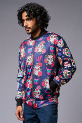 Colourful Skull Printed Blue Bomber Jacket for Men - Go Devil