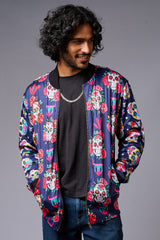 Colourful Skull Printed Blue Bomber Jacket for Men - Go Devil