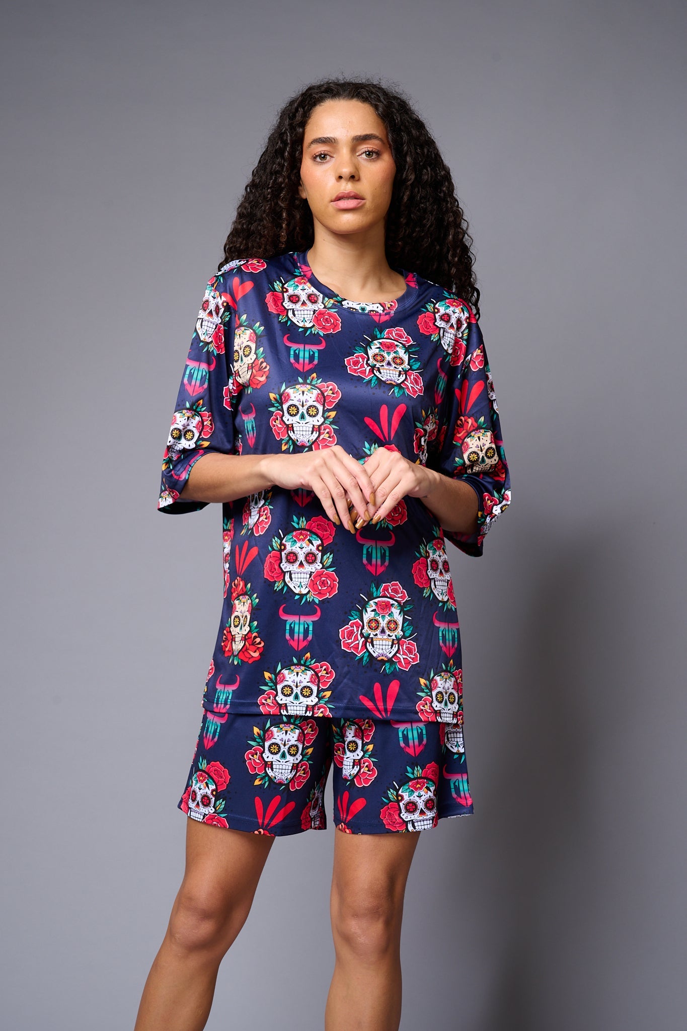 Colourful Skull Printed Premium Co-ord Set for Women - Go Devil