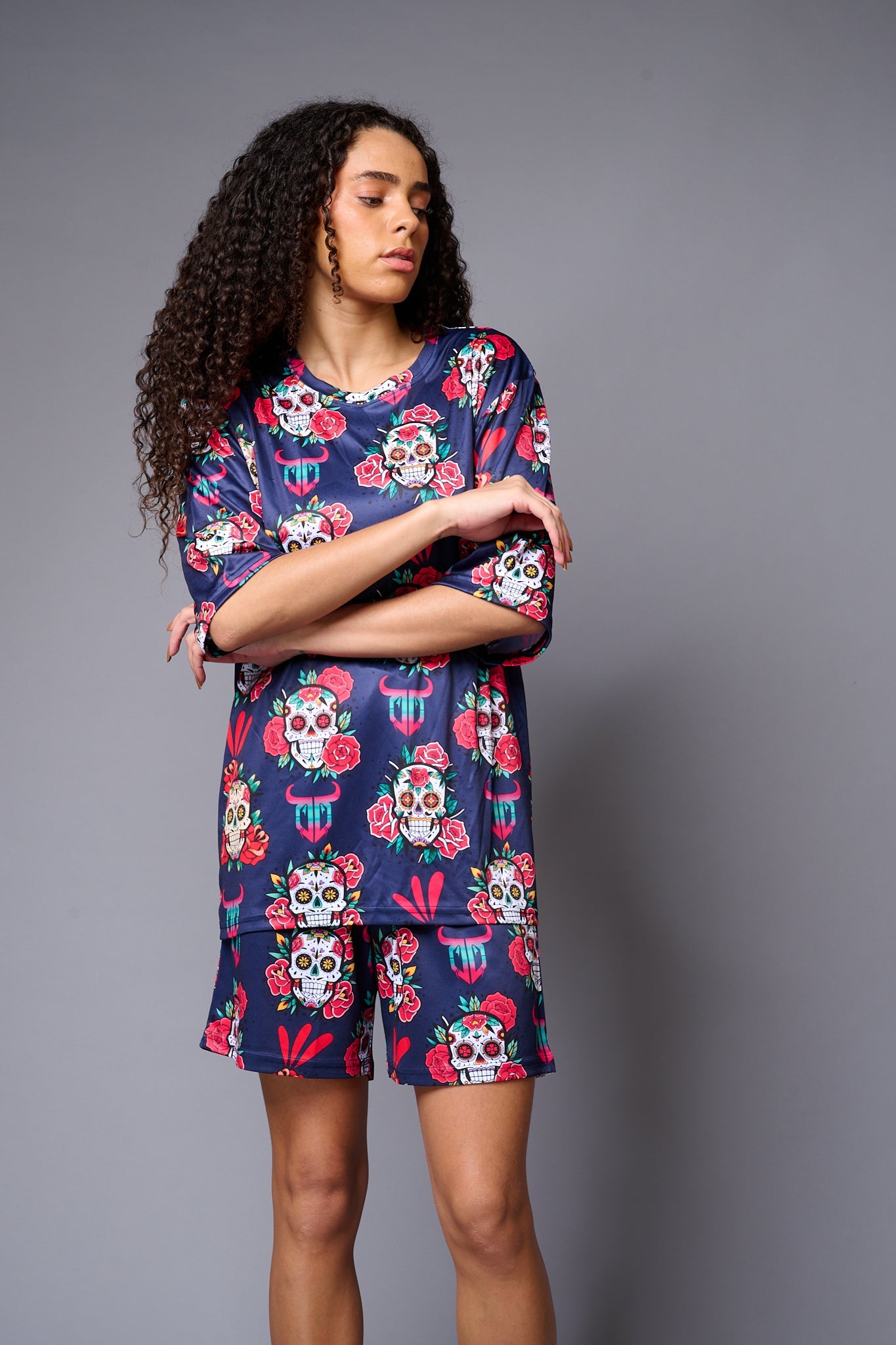 Colourful Skull Printed Premium Co-ord Set for Women - Go Devil