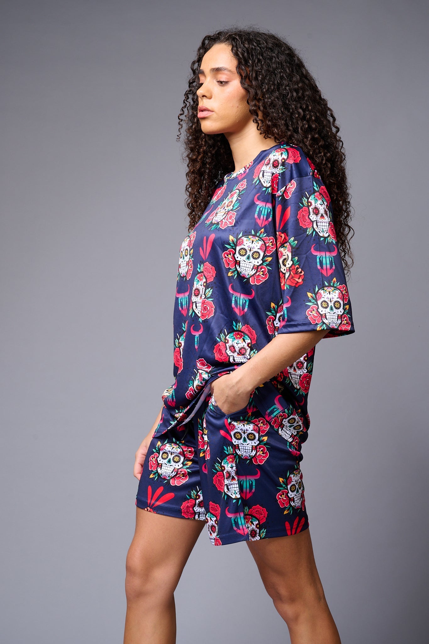 Colourful Skull Printed Premium Co-ord Set for Women - Go Devil