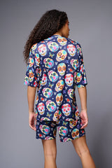 Colourfull Skull Printed Premium Co-ord Set for Women - Go Devil