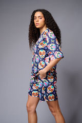 Colourfull Skull Printed Premium Co-ord Set for Women - Go Devil