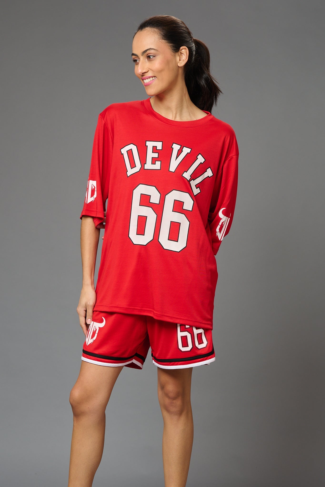 Devil 66 (in Red) Printed Co-ord Set for Women - Go Devil