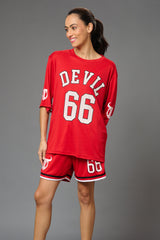Devil 66 (in Red) Printed Co-ord Set for Women - Go Devil