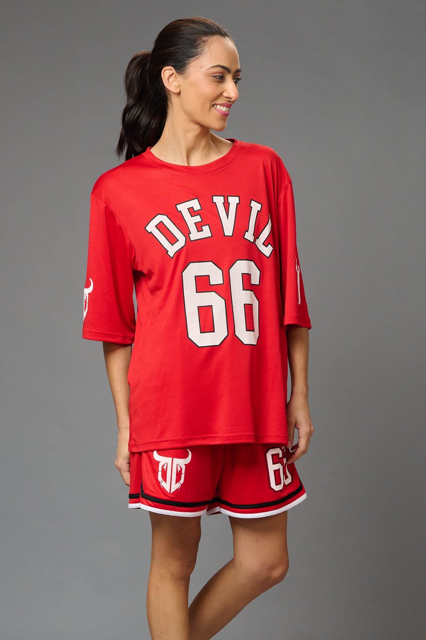 Devil 66 (in Red) Printed Co-ord Set for Women - Go Devil