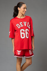 Devil 66 (in Red) Printed Co-ord Set for Women - Go Devil
