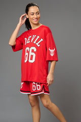 Devil 66 (in Red) Printed Co-ord Set for Women - Go Devil