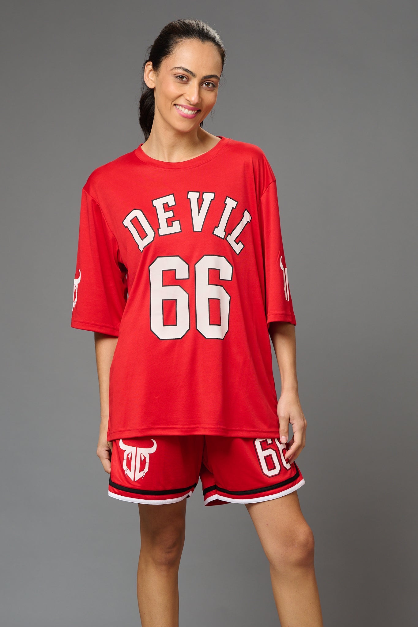 Devil 66 (in Red) Printed Co-ord Set for Women - Go Devil
