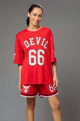 Devil 66 (in Red) Printed Co-ord Set for Women - Go Devil