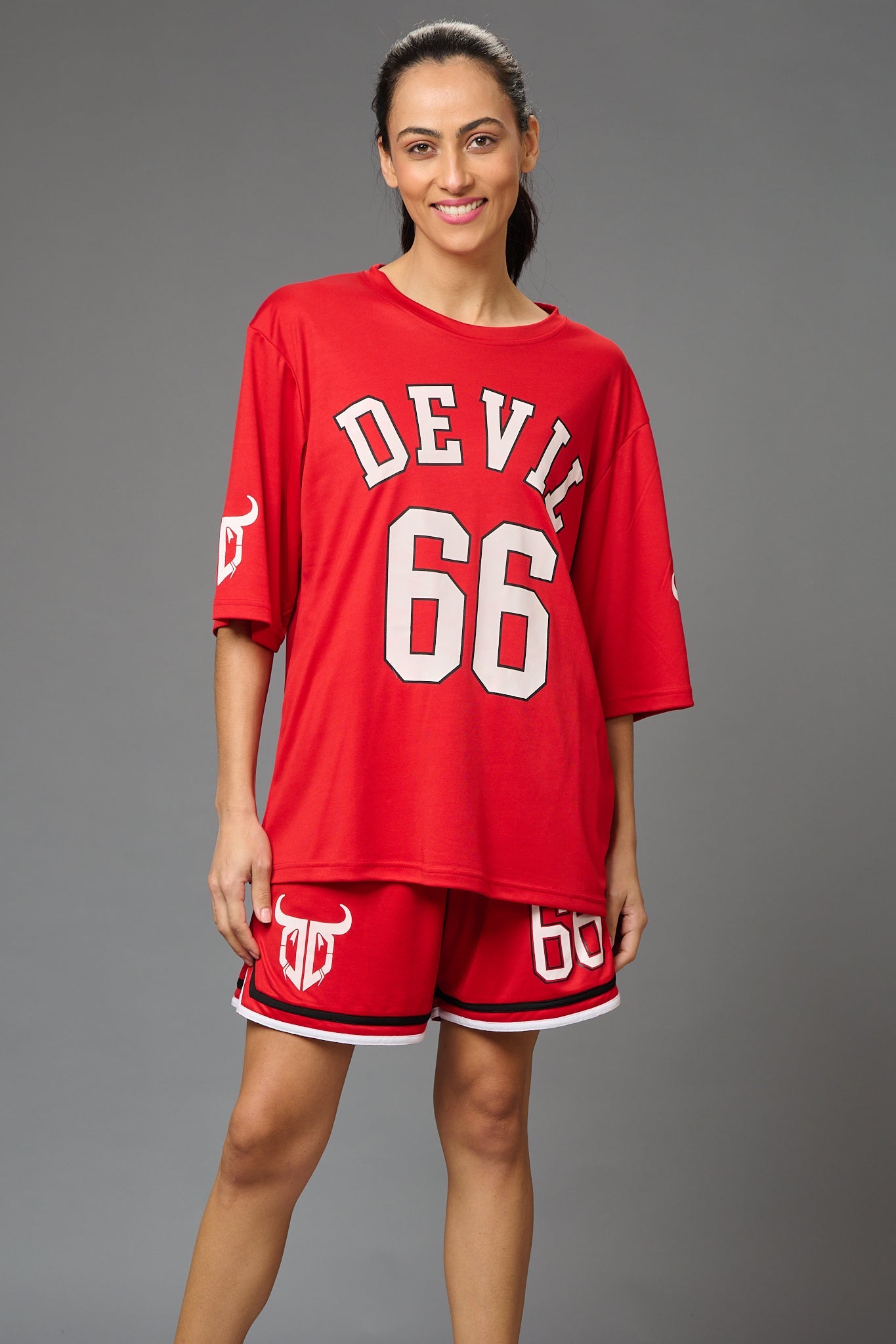 Devil 66 (in Red) Printed Co-ord Set for Women - Go Devil