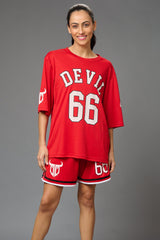 Devil 66 (in Red) Printed Co-ord Set for Women - Go Devil