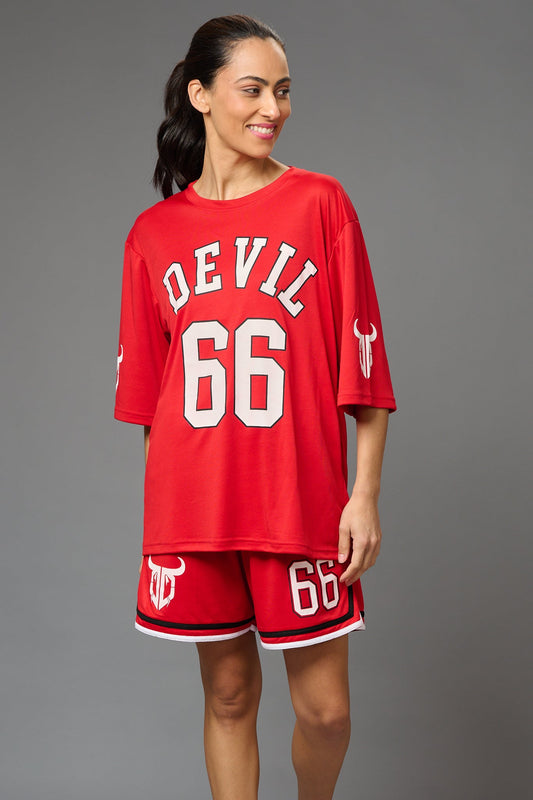 Devil 66 (in Red) Printed Co-ord Set for Women - Go Devil