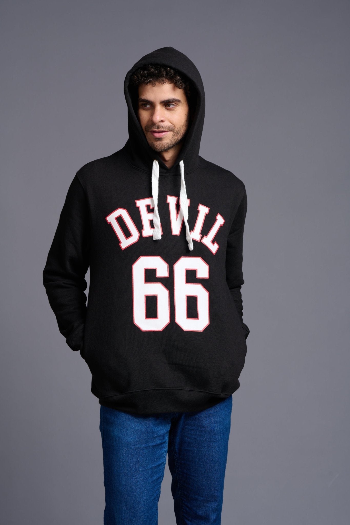 Devil 66 in White Printed Black Hoodie for Men - Go Devil