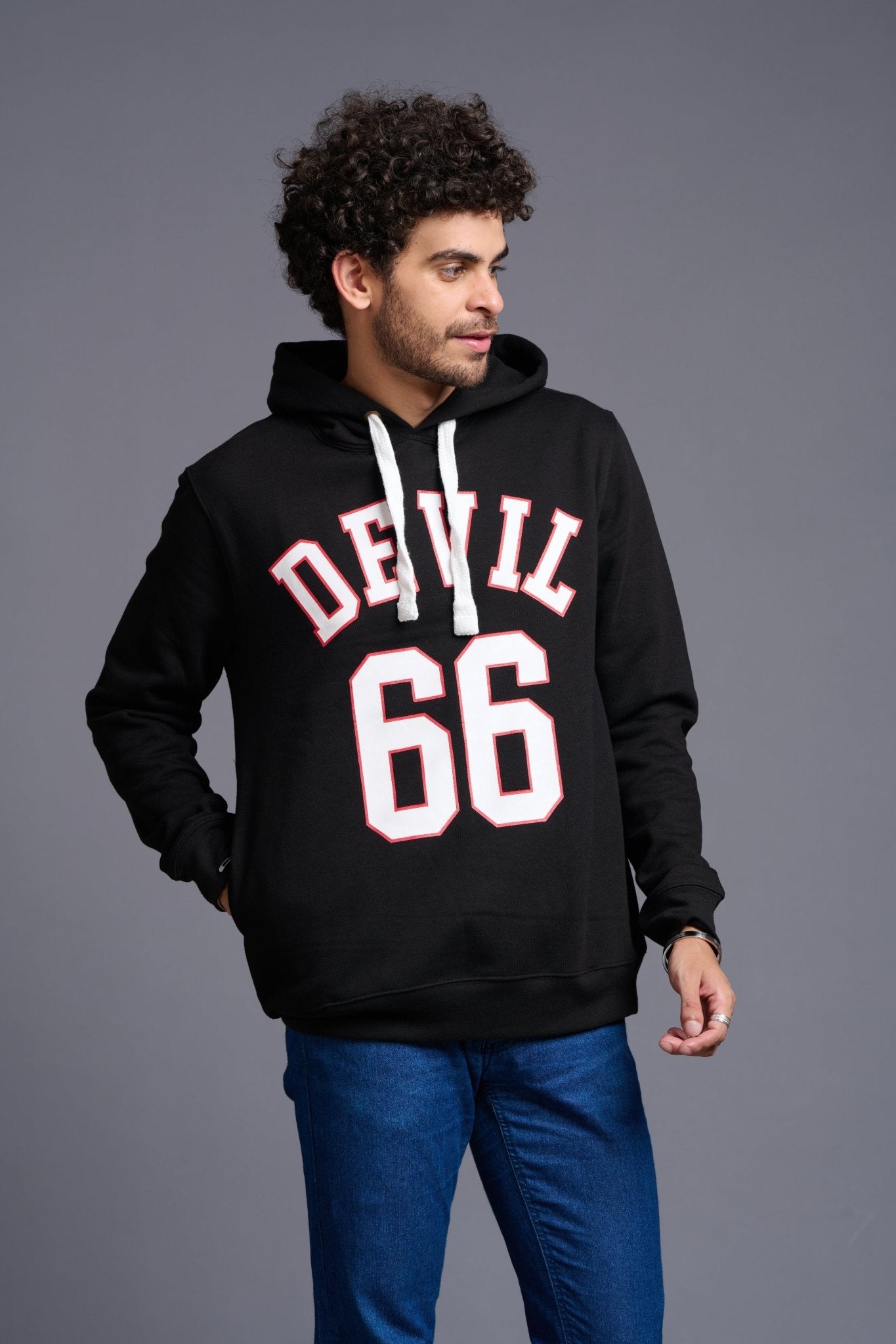 Devil 66 in White Printed Black Hoodie for Men - Go Devil