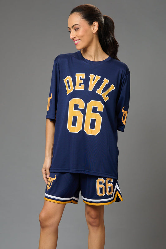 Devil 66 Printed Co-ord Navy Set for Women - Go Devil