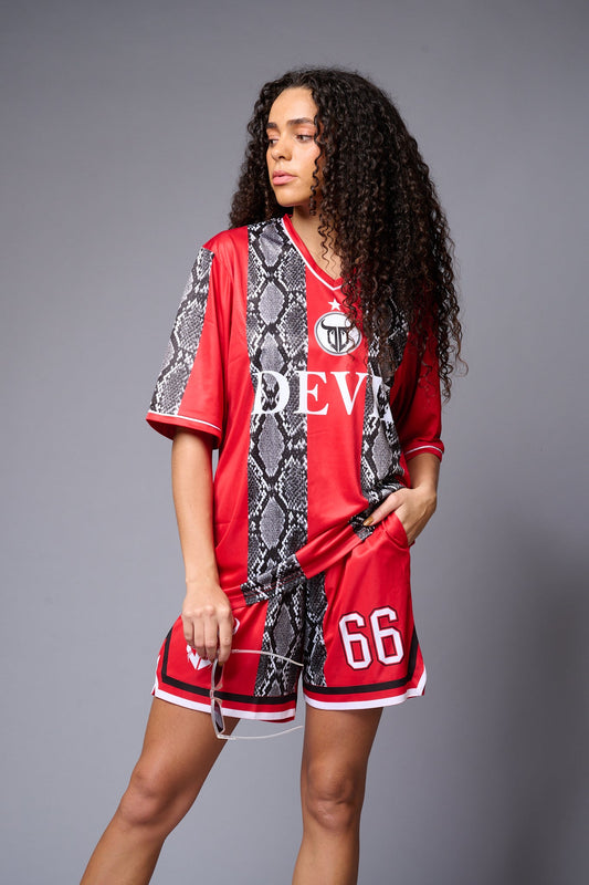 Devil (in White) Printed Red and Black Snake Co-ord Set for Women - Go Devil