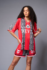 Devil (in White) Printed Red and Black Snake Co-ord Set for Women - Go Devil