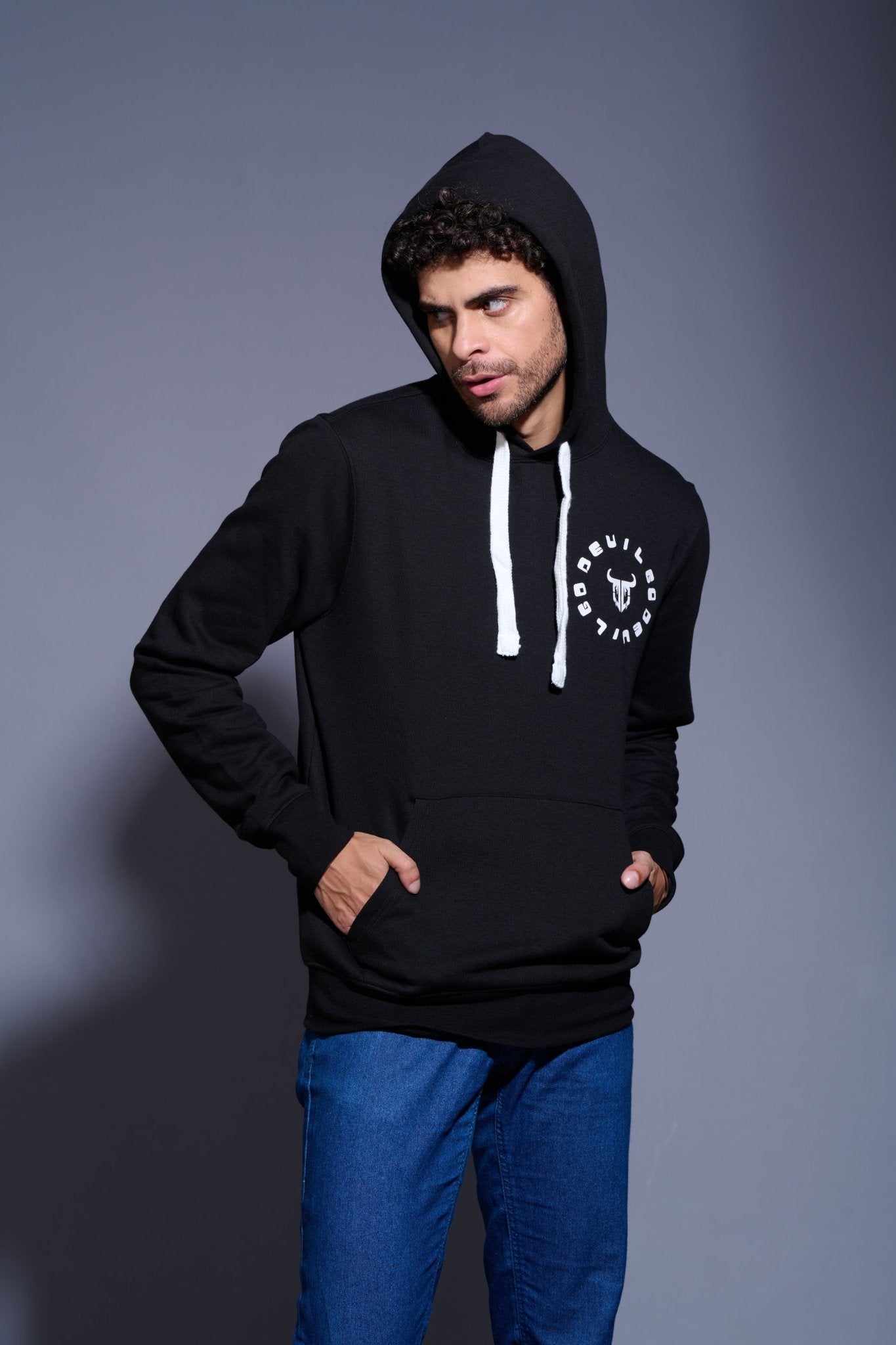 Devil Printed Black Hoodie for Men - Go Devil