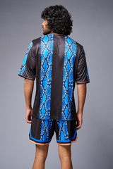 Devil Printed Snake Design Blue & Black Co-ord Set for Men - Go Devil