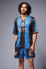 Devil Printed Snake Design Blue & Black Co-ord Set for Men - Go Devil