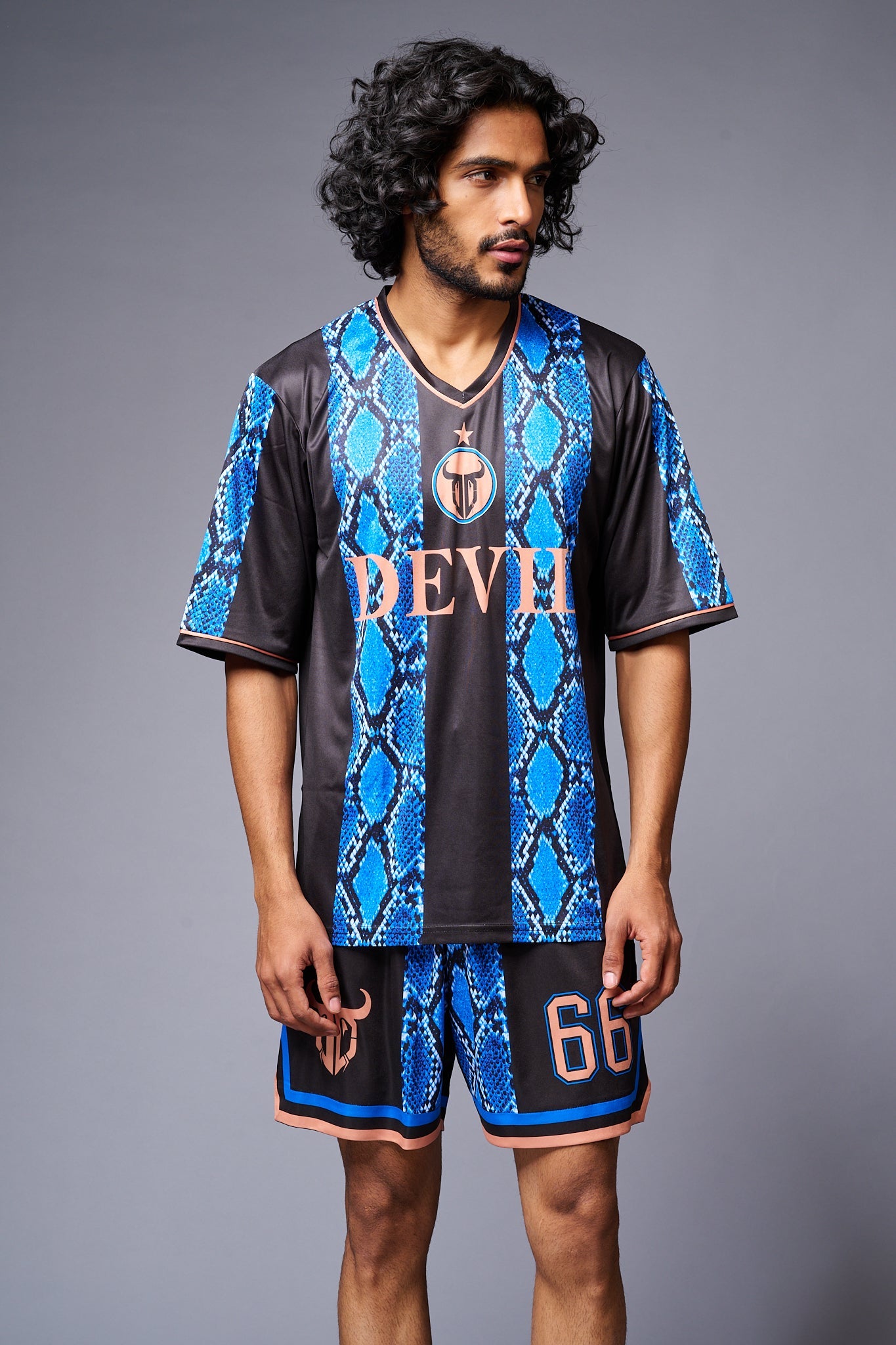 Devil Printed Snake Design Blue & Black Co-ord Set for Men - Go Devil