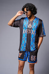 Devil Printed Snake Design Blue & Black Co-ord Set for Men - Go Devil