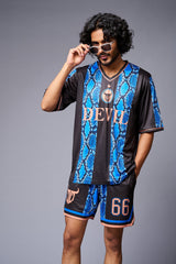 Devil Printed Snake Design Blue & Black Co-ord Set for Men - Go Devil