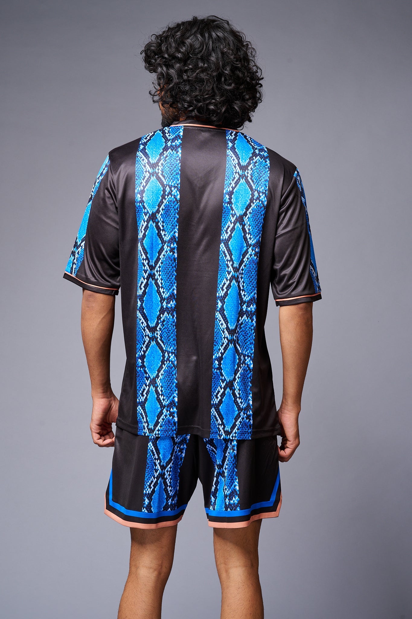 Devil Printed Snake Design Blue & Black Co-ord Set for Men - Go Devil