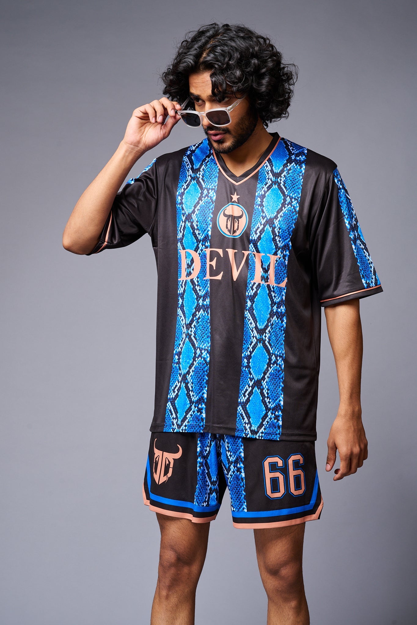 Devil Printed Snake Design Blue & Black Co-ord Set for Men - Go Devil