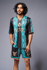 Devil Printed Snake Design in Green & Black Co-ord Set for Men - Go Devil