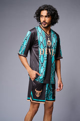 Devil Printed Snake Design in Green & Black Co-ord Set for Men - Go Devil