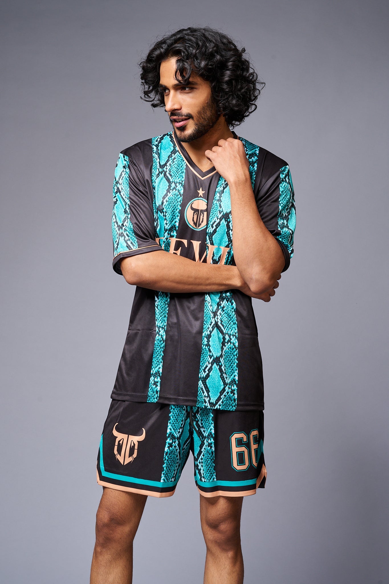 Devil Printed Snake Design in Green & Black Co-ord Set for Men - Go Devil