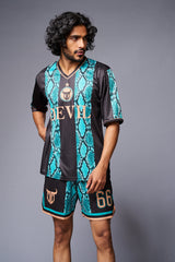Devil Printed Snake Design in Green & Black Co-ord Set for Men - Go Devil