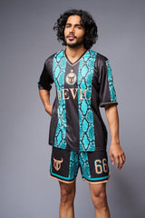 Devil Printed Snake Design in Green & Black Co-ord Set for Men - Go Devil