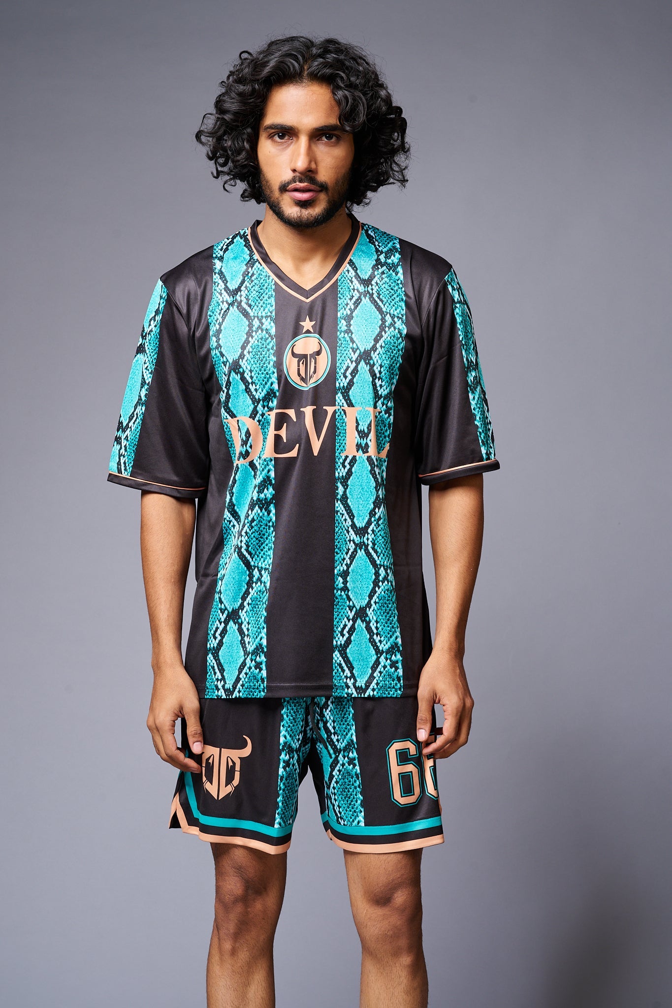 Devil Printed Snake Design in Green & Black Co-ord Set for Men - Go Devil