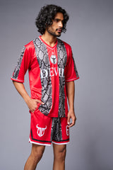 Devil Printed Snake Design Red & Black Co-ord Set for Men - Go Devil
