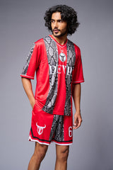 Devil Printed Snake Design Red & Black Co-ord Set for Men - Go Devil