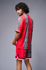 Devil Printed Snake Design Red & Black Co-ord Set for Men - Go Devil