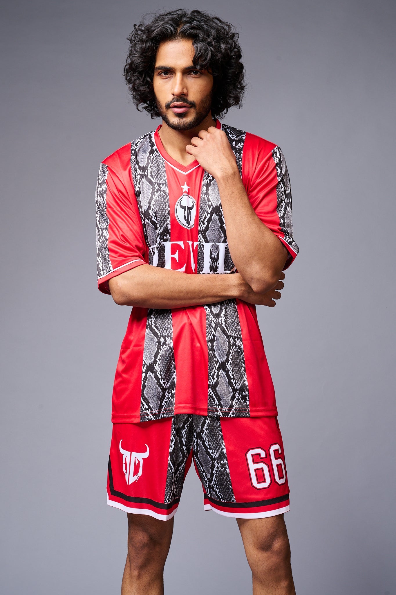 Devil Printed Snake Design Red & Black Co-ord Set for Men - Go Devil