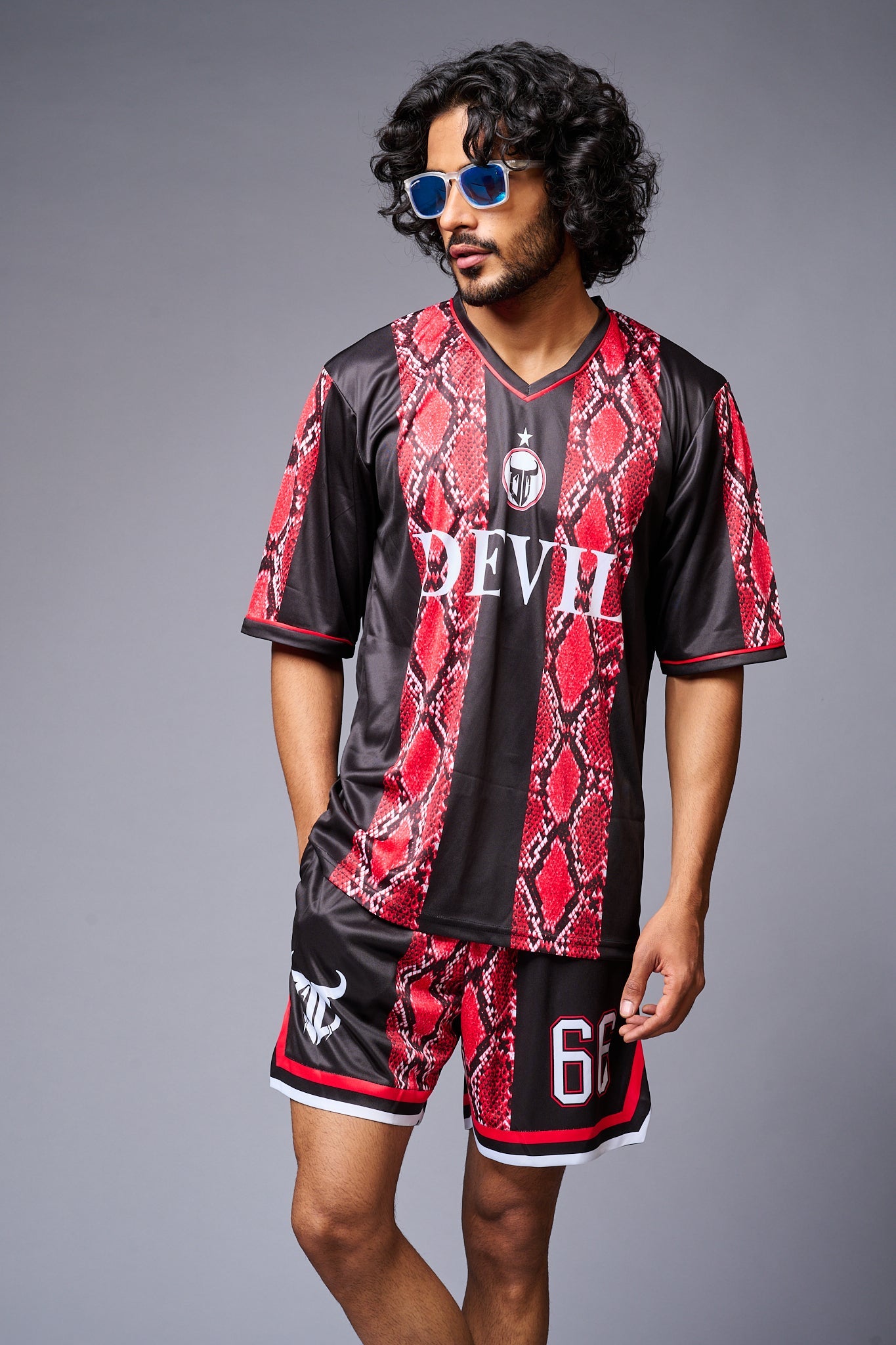 Devil Printed Snake Design Red & Black Premium Co-ord Set for Men - Go Devil