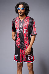 Devil Printed Snake Design Red & Black Premium Co-ord Set for Men - Go Devil